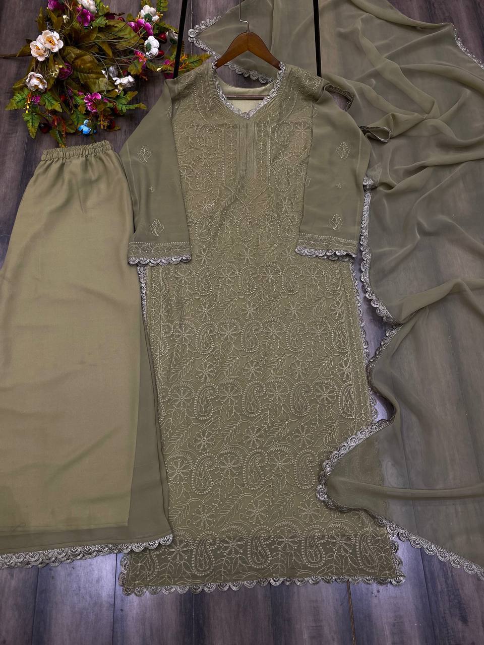 Faux Georgette Embroidery Work Lace Work Top