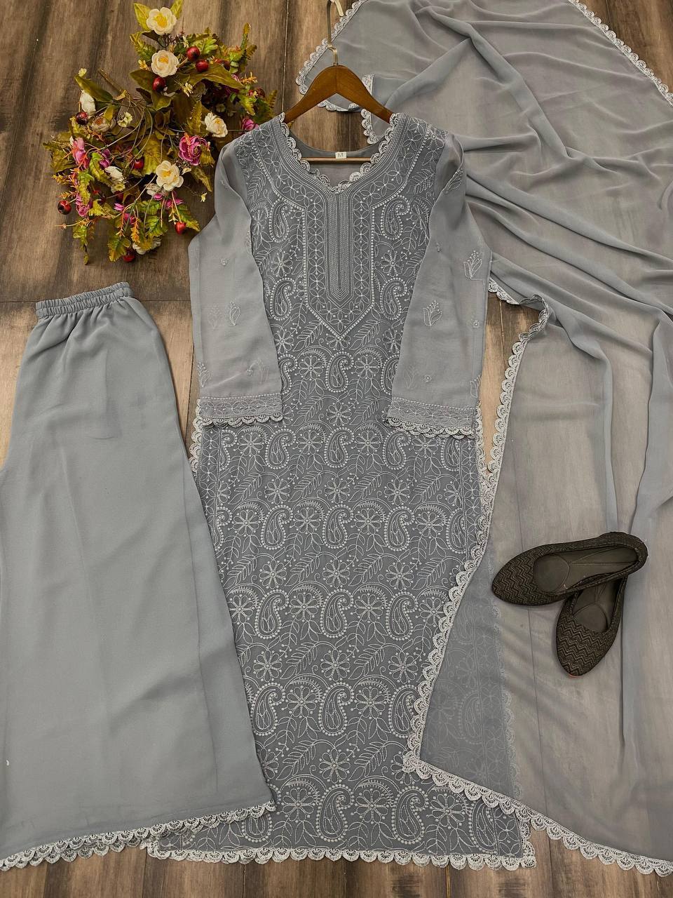 Faux Georgette Embroidery Work Lace Work Top