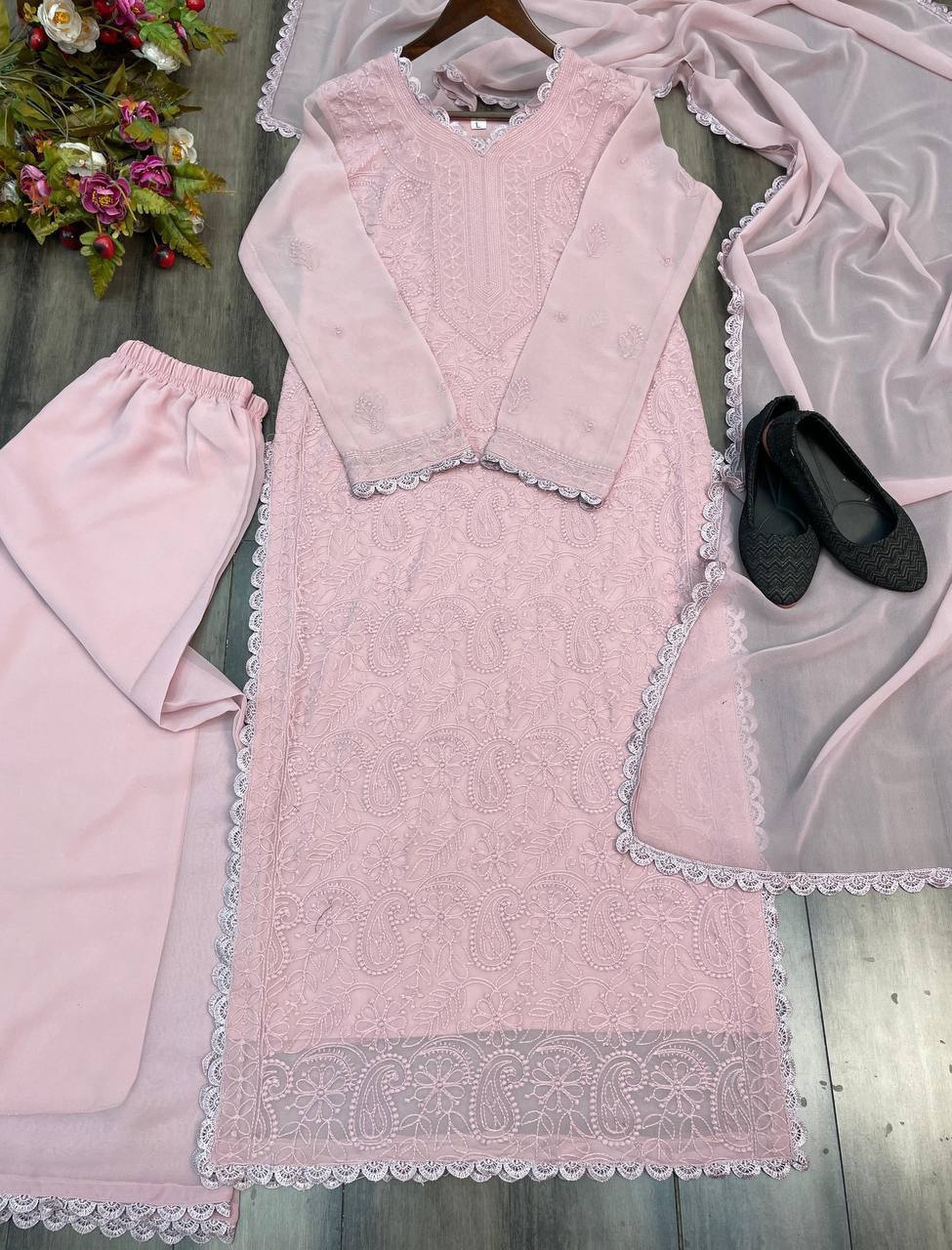 Faux Georgette Embroidery Work Lace Work Top