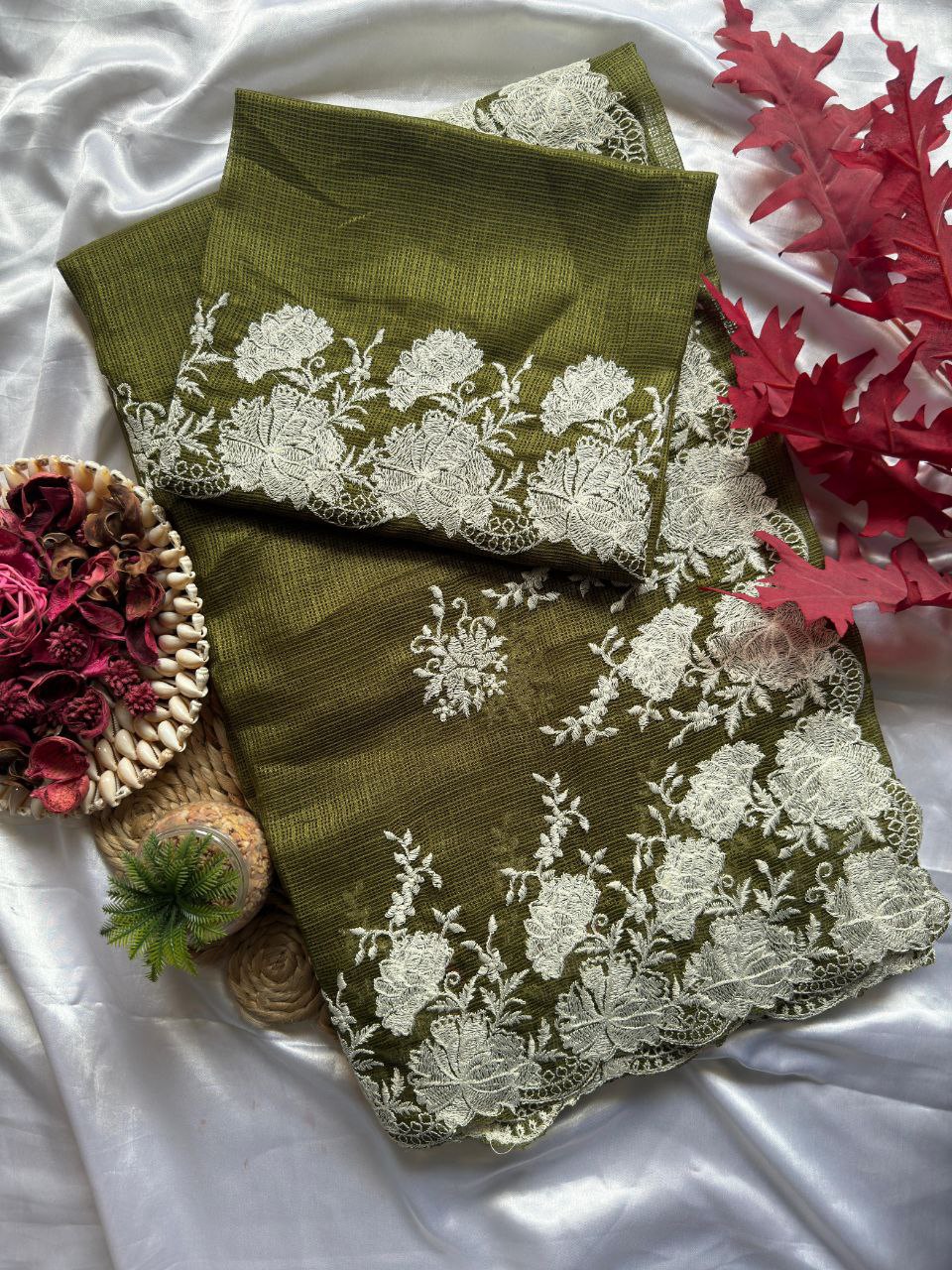 Pure Soft Kota Doriya With Multy Thread Work Saree