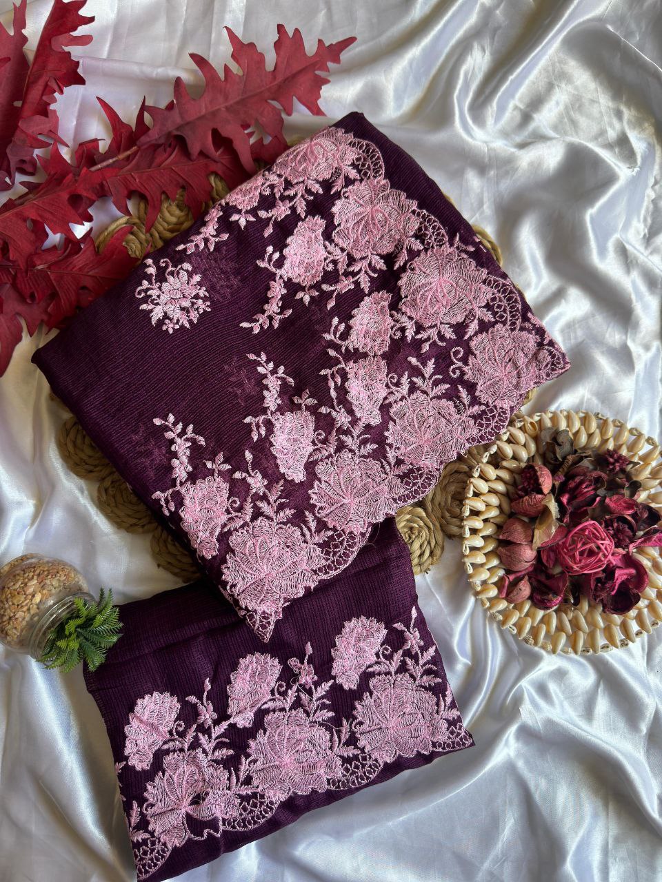 Pure Soft Kota Doriya With Multy Thread Work Saree