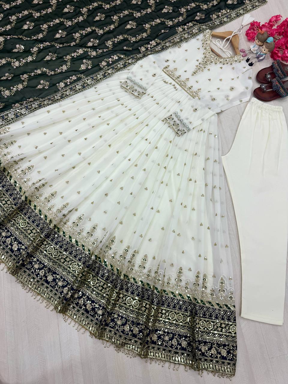 Heavy faux Geogette Micro Cotton With Fancy Latkan Border With Sleeve With Tassels Gown