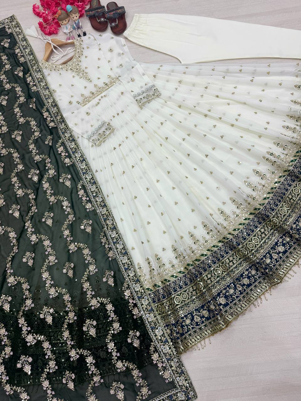 Heavy faux Geogette Micro Cotton With Fancy Latkan Border With Sleeve With Tassels Gown