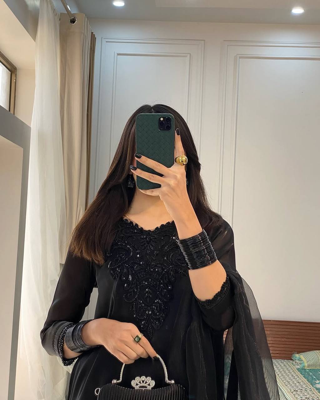 Black Color French Crape Beads Work Top Plazzo