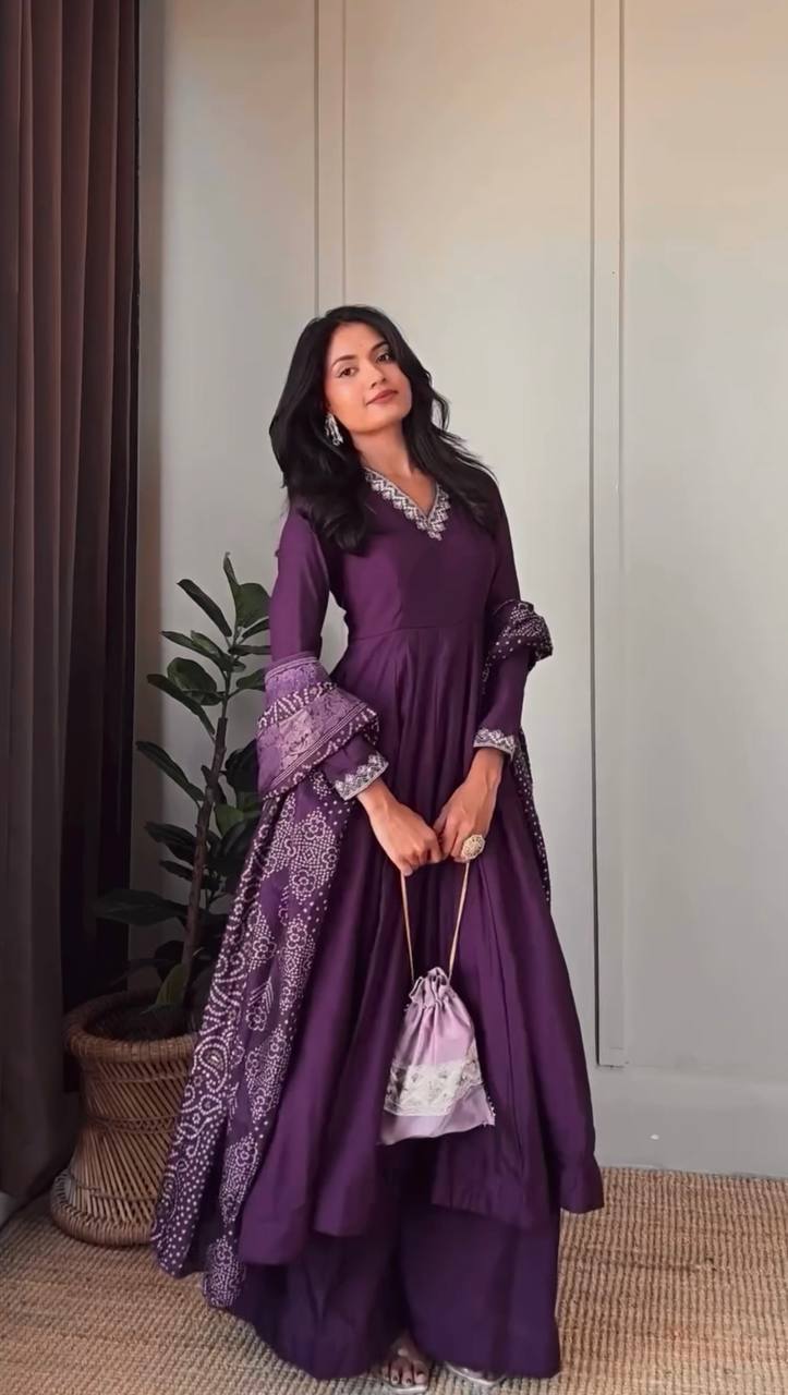 Purple Color Jalpari Silk Dri Sequence Work Anarkali