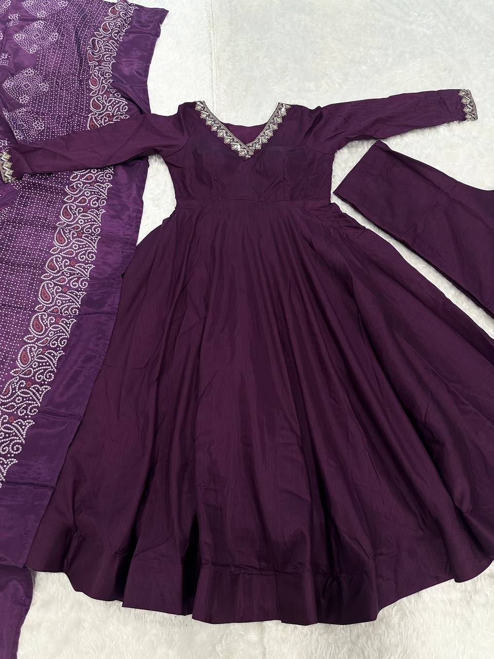 Purple Color Jalpari Silk Dri Sequence Work Anarkali