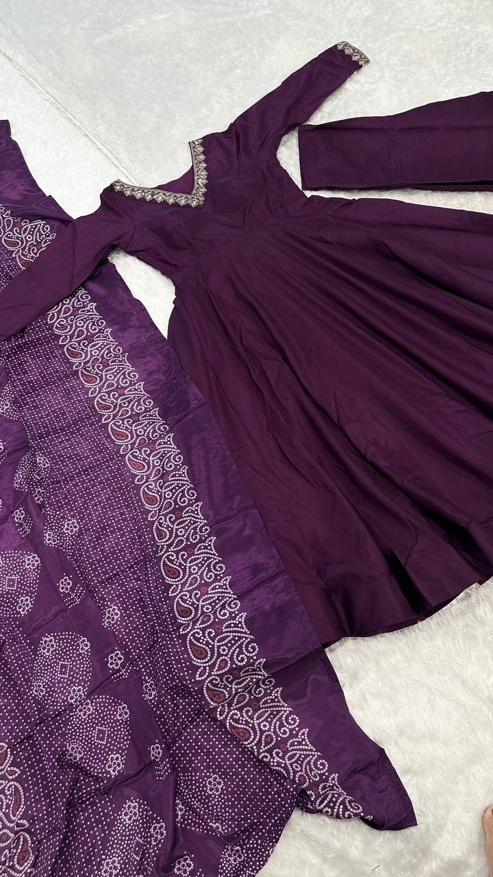 Purple Color Jalpari Silk Dri Sequence Work Anarkali