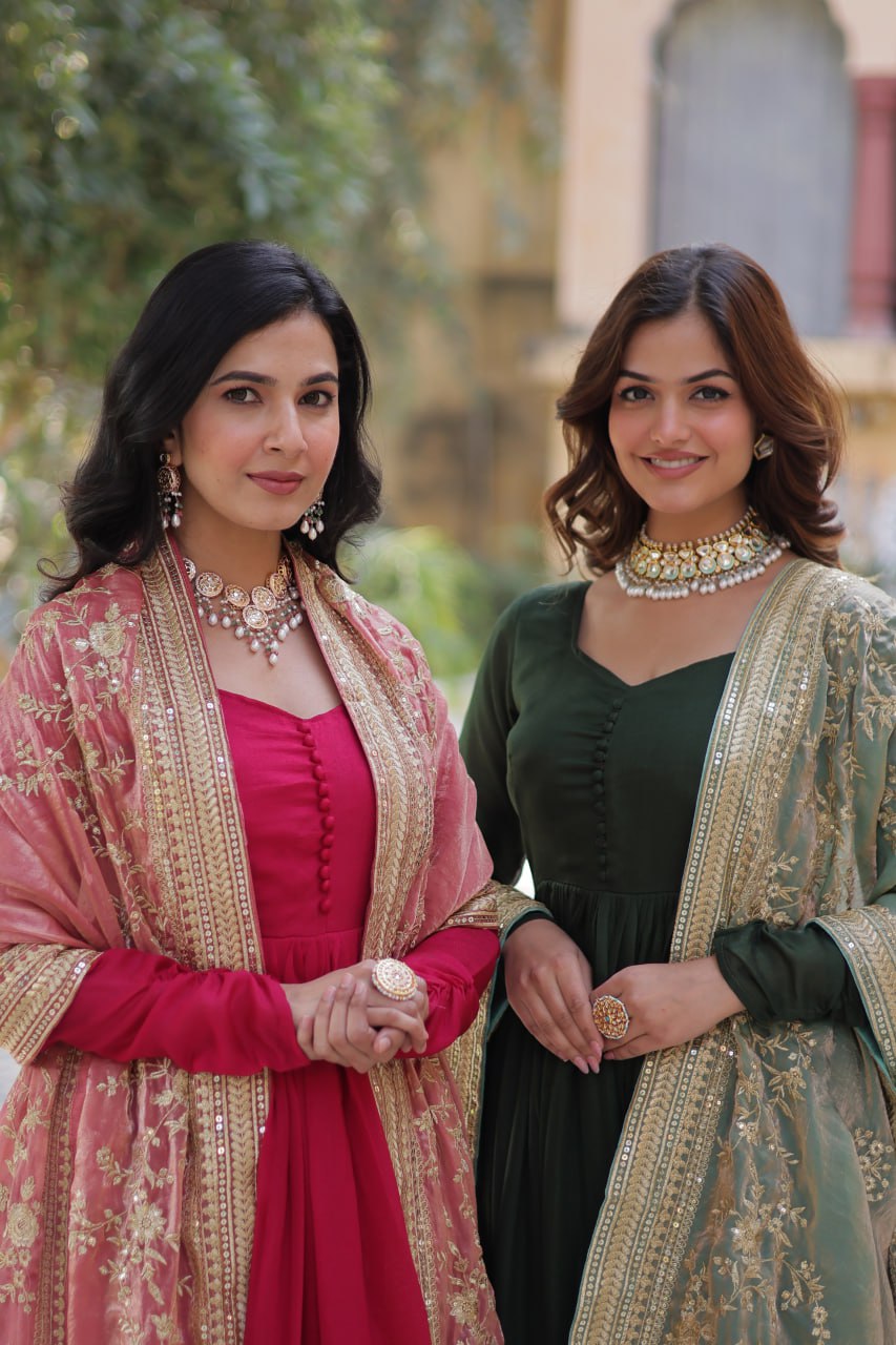 Rich Sequins Embroidered Work Gown With Dupatta