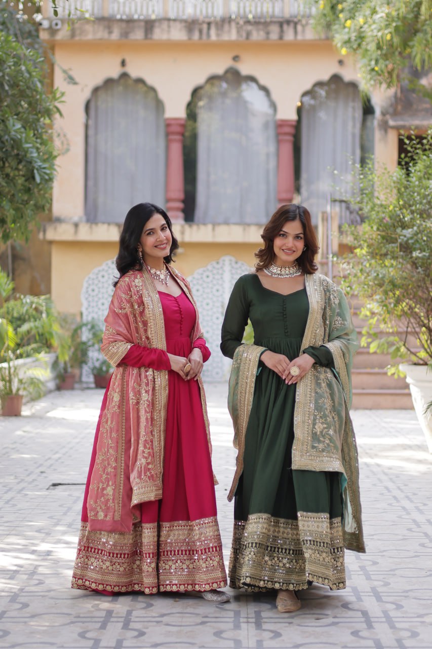 Rich Sequins Embroidered Work Gown With Dupatta