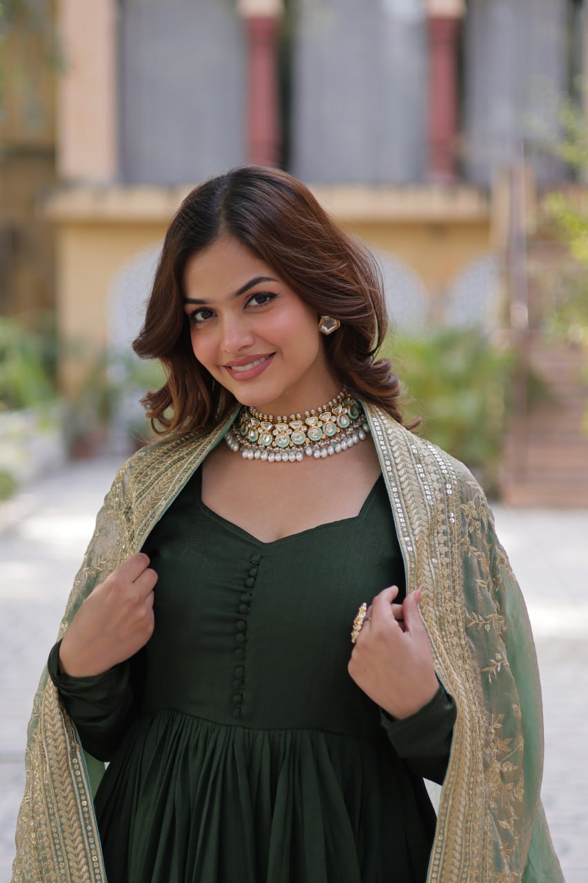 Rich Sequins Embroidered Work Gown With Dupatta