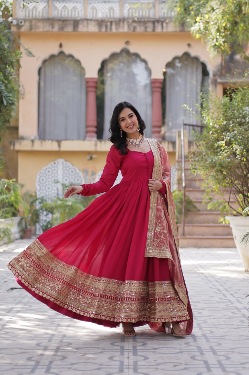 Rich Sequins Embroidered Work Gown With Dupatta