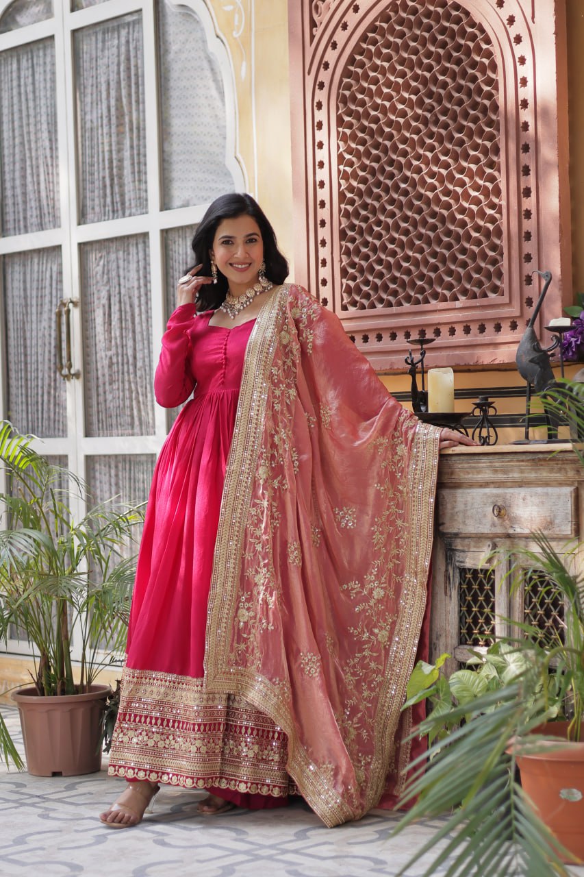 Rich Sequins Embroidered Work Gown With Dupatta