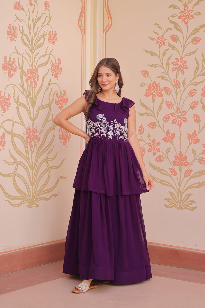 Faux Blooming EBeads Embroidered work Gown