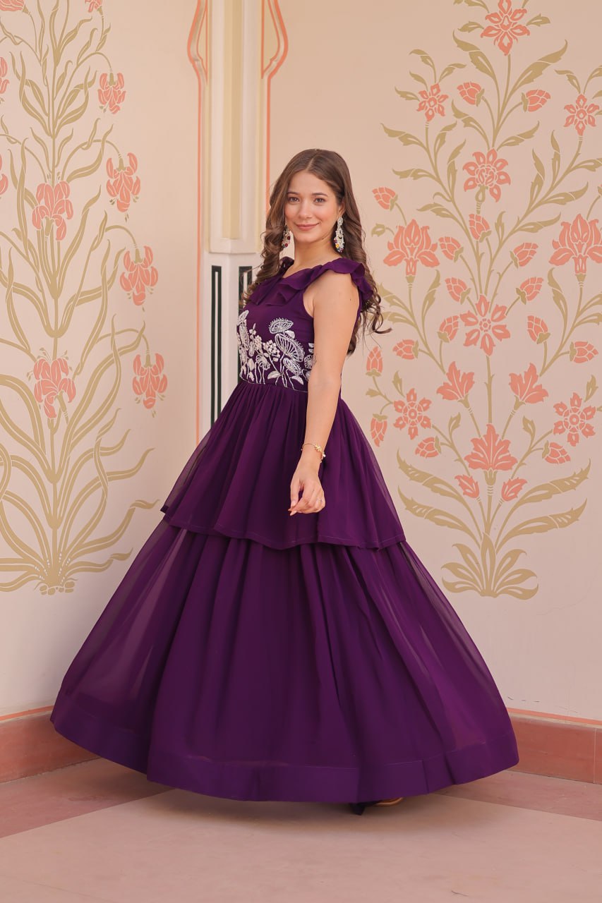 Faux Blooming EBeads Embroidered work Gown