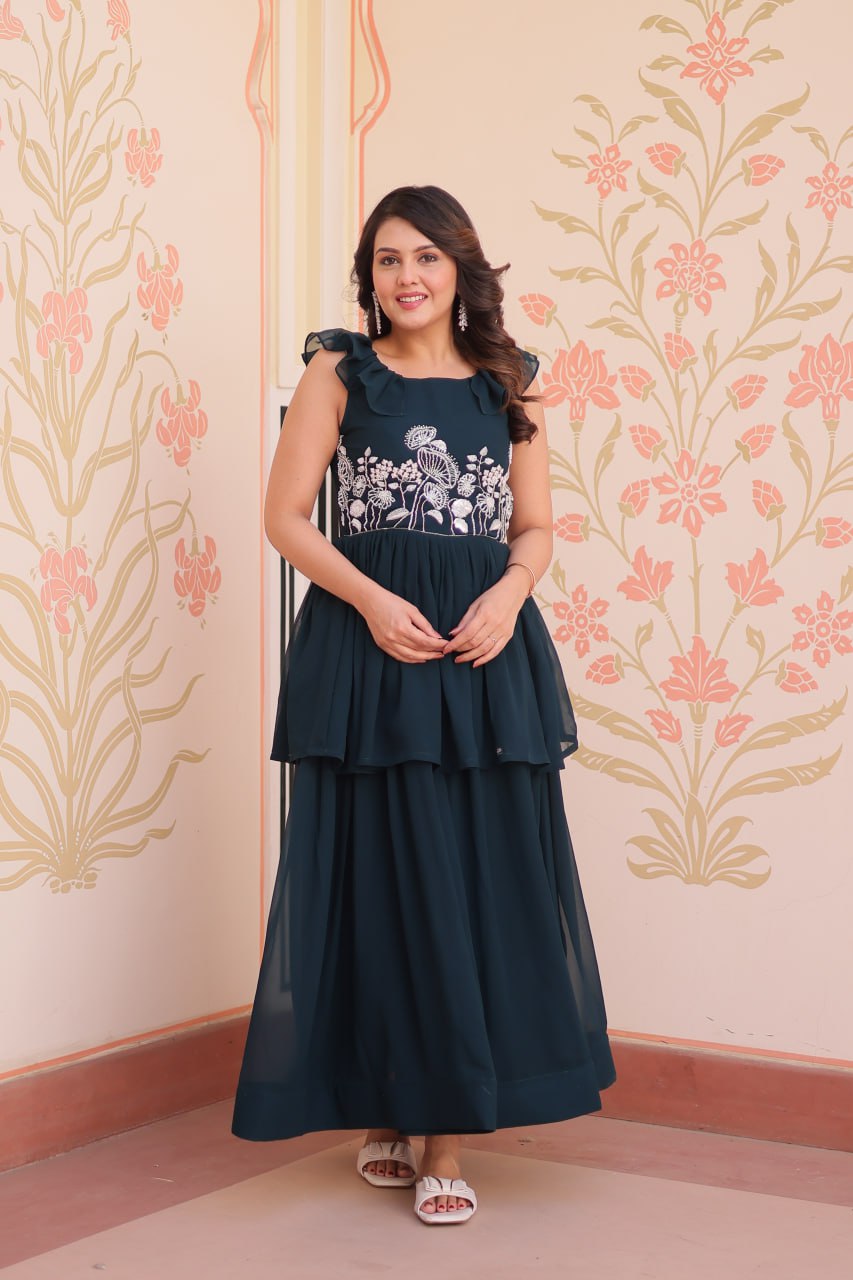 Faux Blooming EBeads Embroidered work Gown