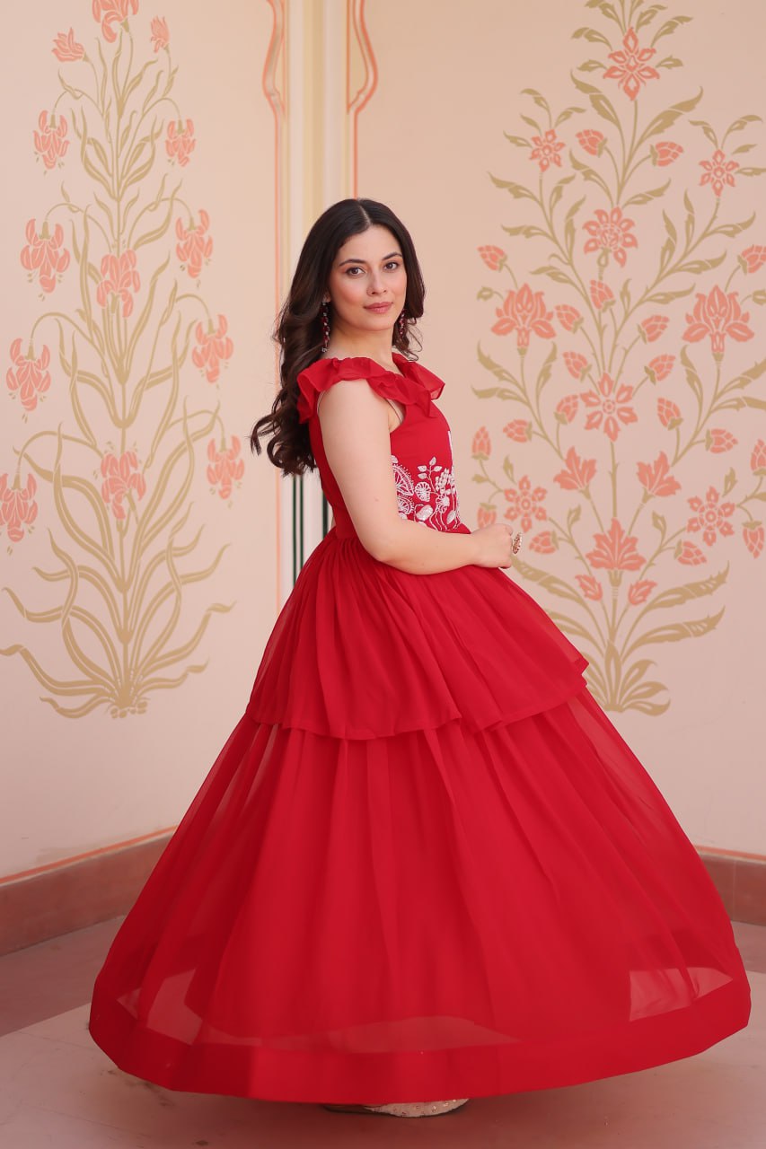 Faux Blooming EBeads Embroidered work Gown