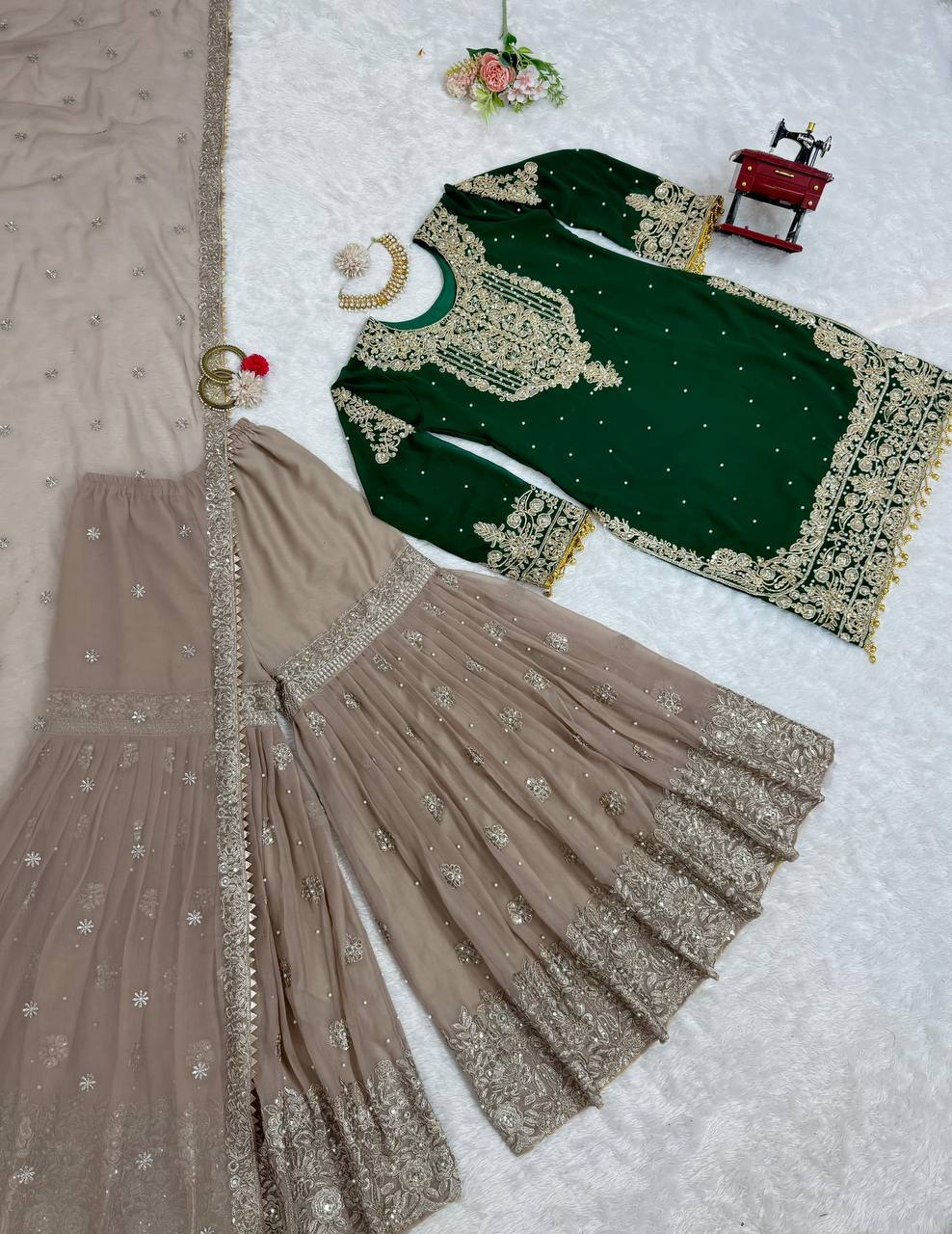 Faux Georgette with inner Coding & Sequnce with Pearl work Suit