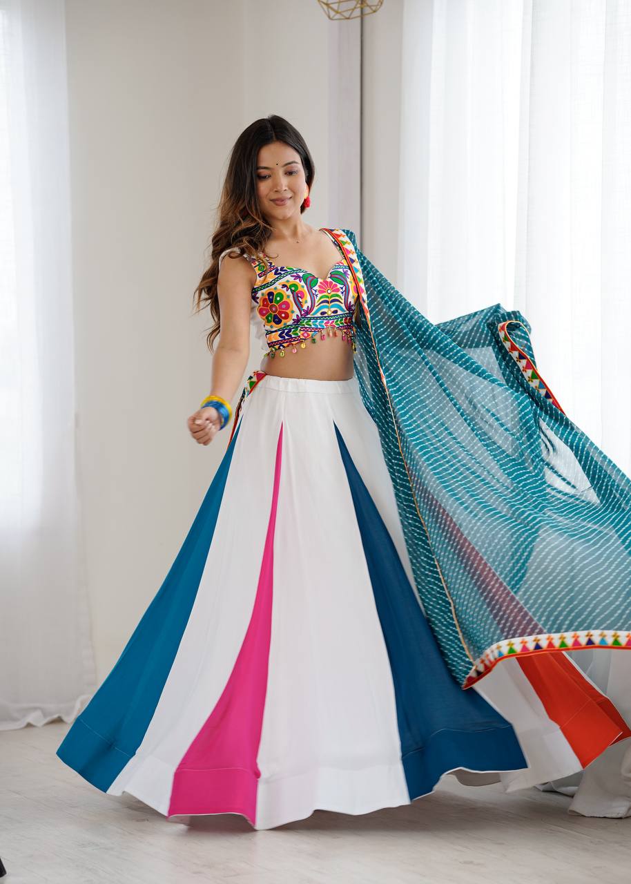 Navratri Special Rayon Fabric With Plain Work Lehenga Choli