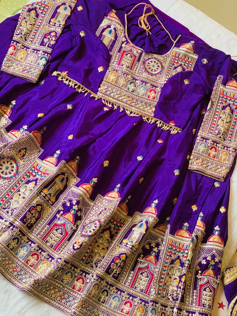 Heavy Pure Chinon Silk With Premium Multi Thread work with Sequins With Embroidery Work Lehenga