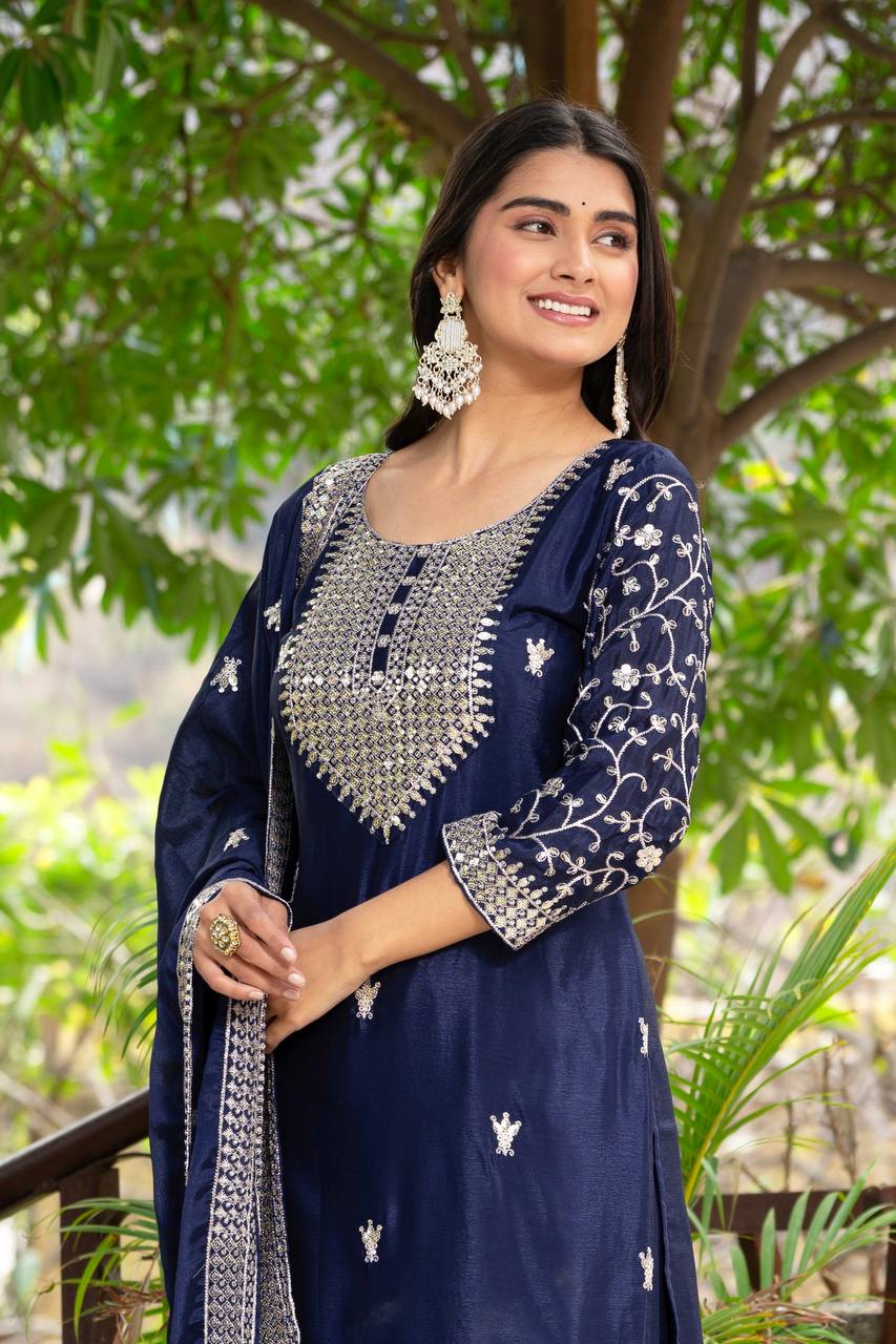 Chinon Embroidery Sequence Design Silk With Crap Silk Top Sharara