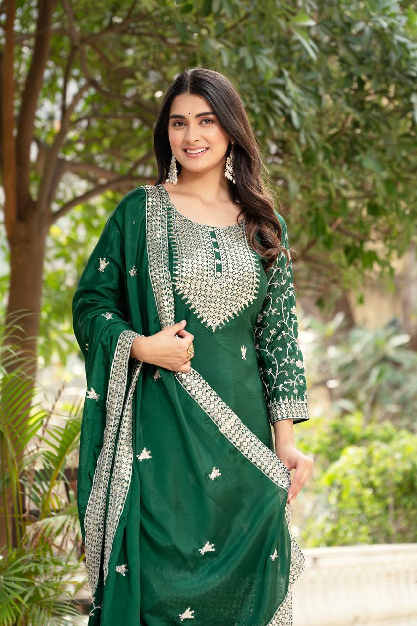 Chinon Embroidery Sequence Design Silk With Crap Silk Top Sharara