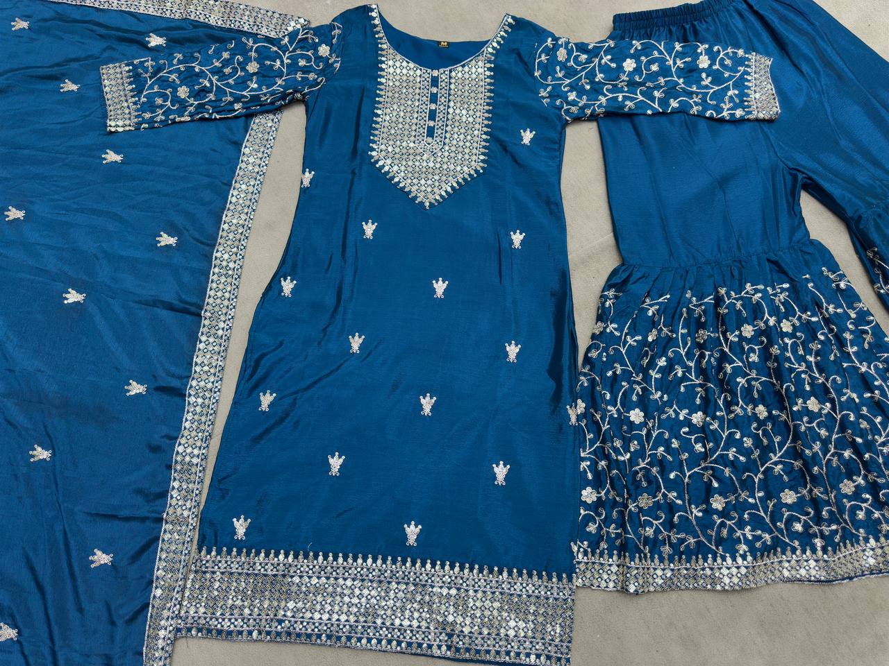 Chinon Embroidery Sequence Design Silk With Crap Silk Top Sharara