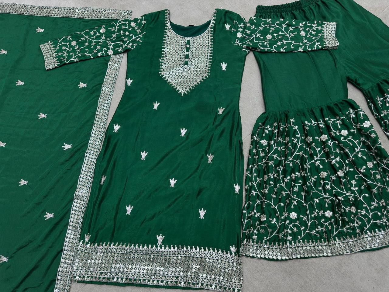 Chinon Embroidery Sequence Design Silk With Crap Silk Top Sharara