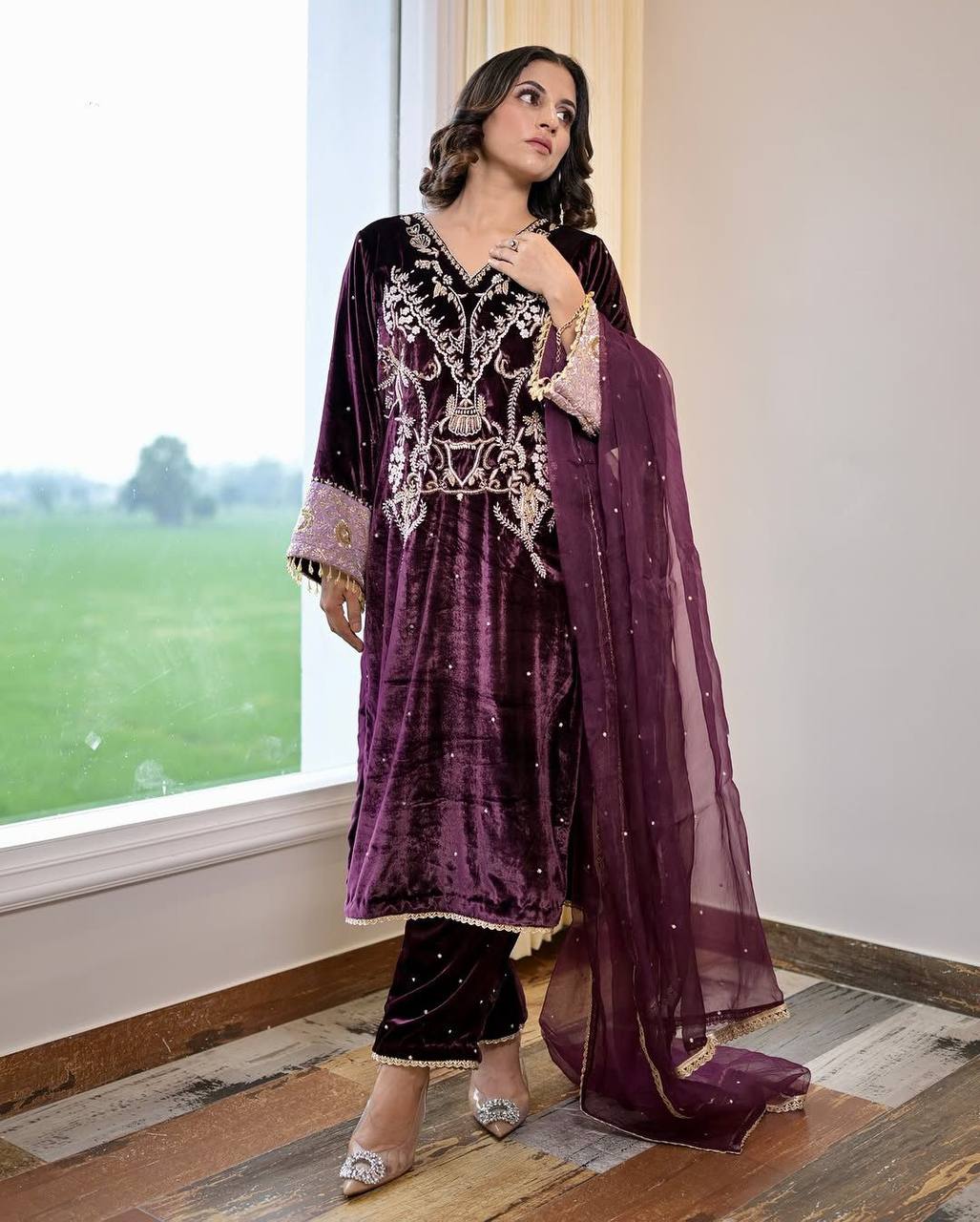 Sequence Embroidery And Pari Lace Work Suit