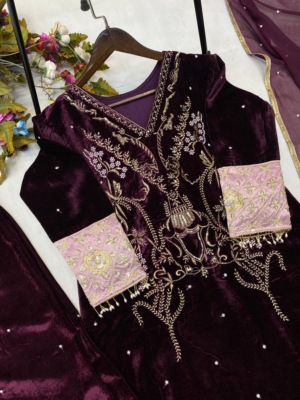 Sequence Embroidery And Pari Lace Work Suit