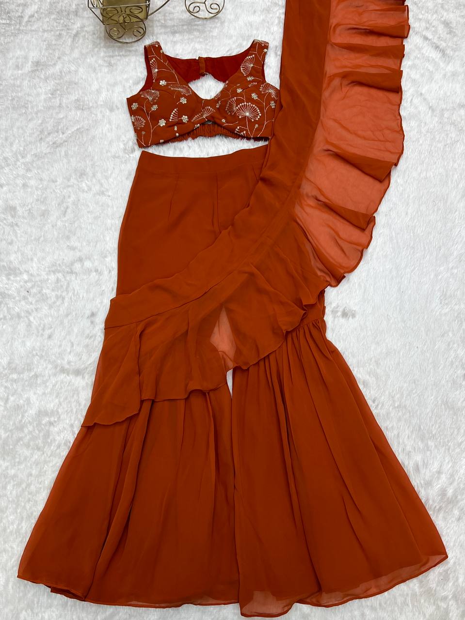 Pure Fox Georgette With Plain Work Sharara Saree