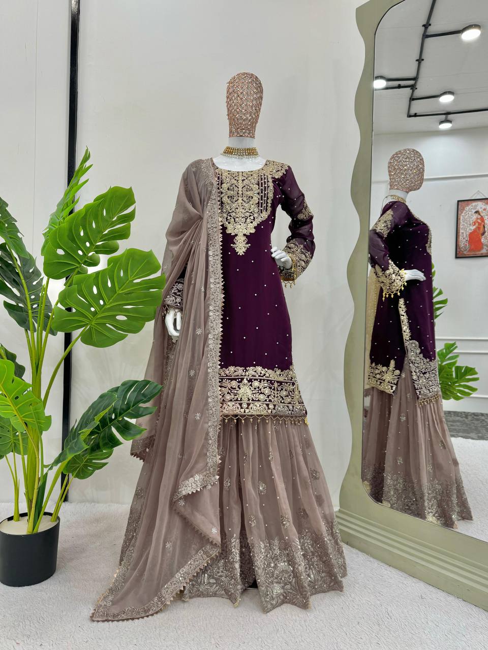 Faux Georgette with inner Coding & Sequnce with Pearl work Suit