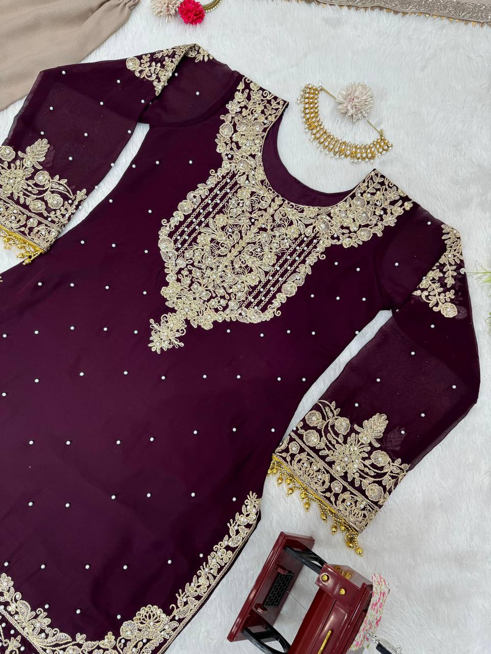 Faux Georgette with inner Coding & Sequnce with Pearl work Suit