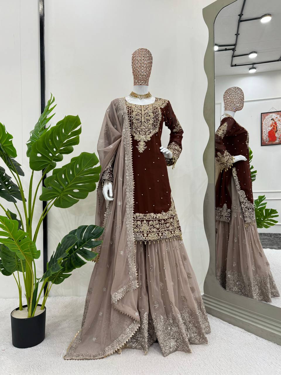 Faux Georgette with inner Coding & Sequnce with Pearl work Suit