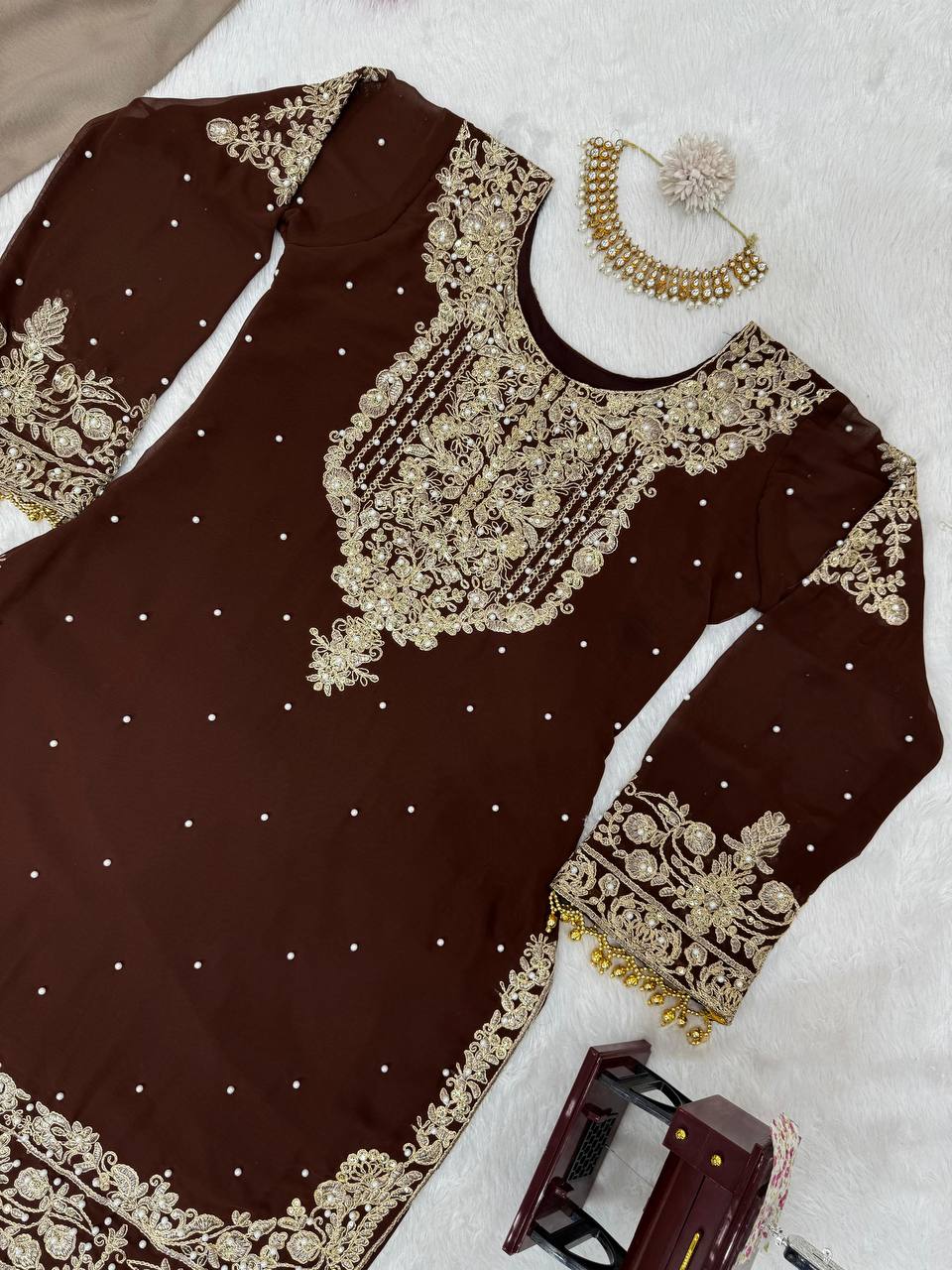 Faux Georgette with inner Coding & Sequnce with Pearl work Suit