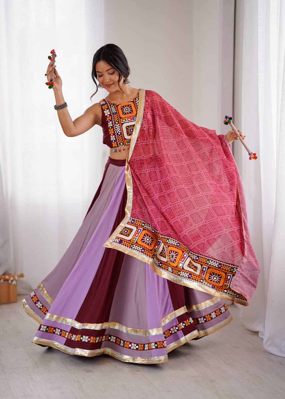 Navratri Special Rayon Fabric With Gamthi Work Lehenga Choli