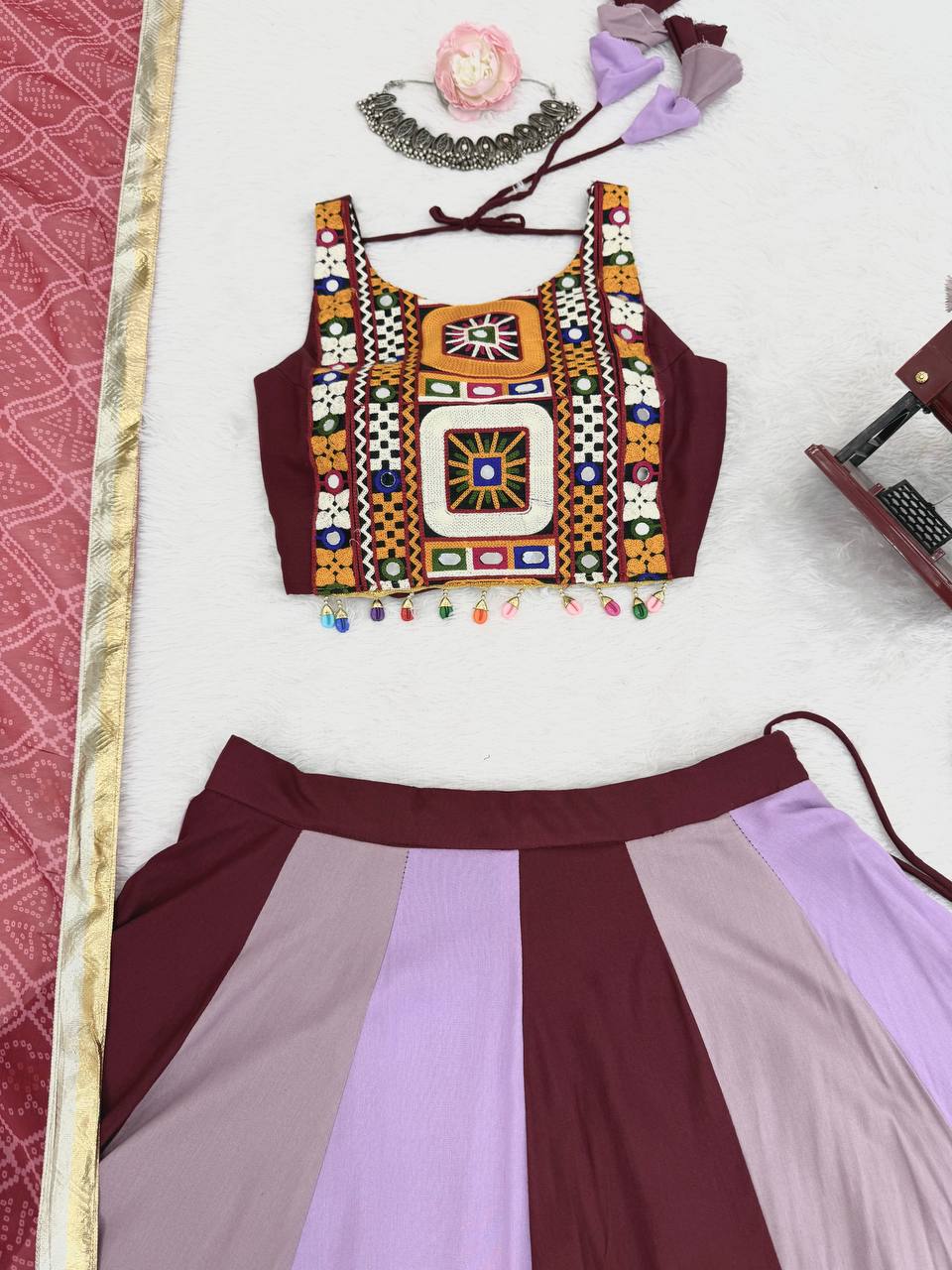 Navratri Special Rayon Fabric With Gamthi Work Lehenga Choli