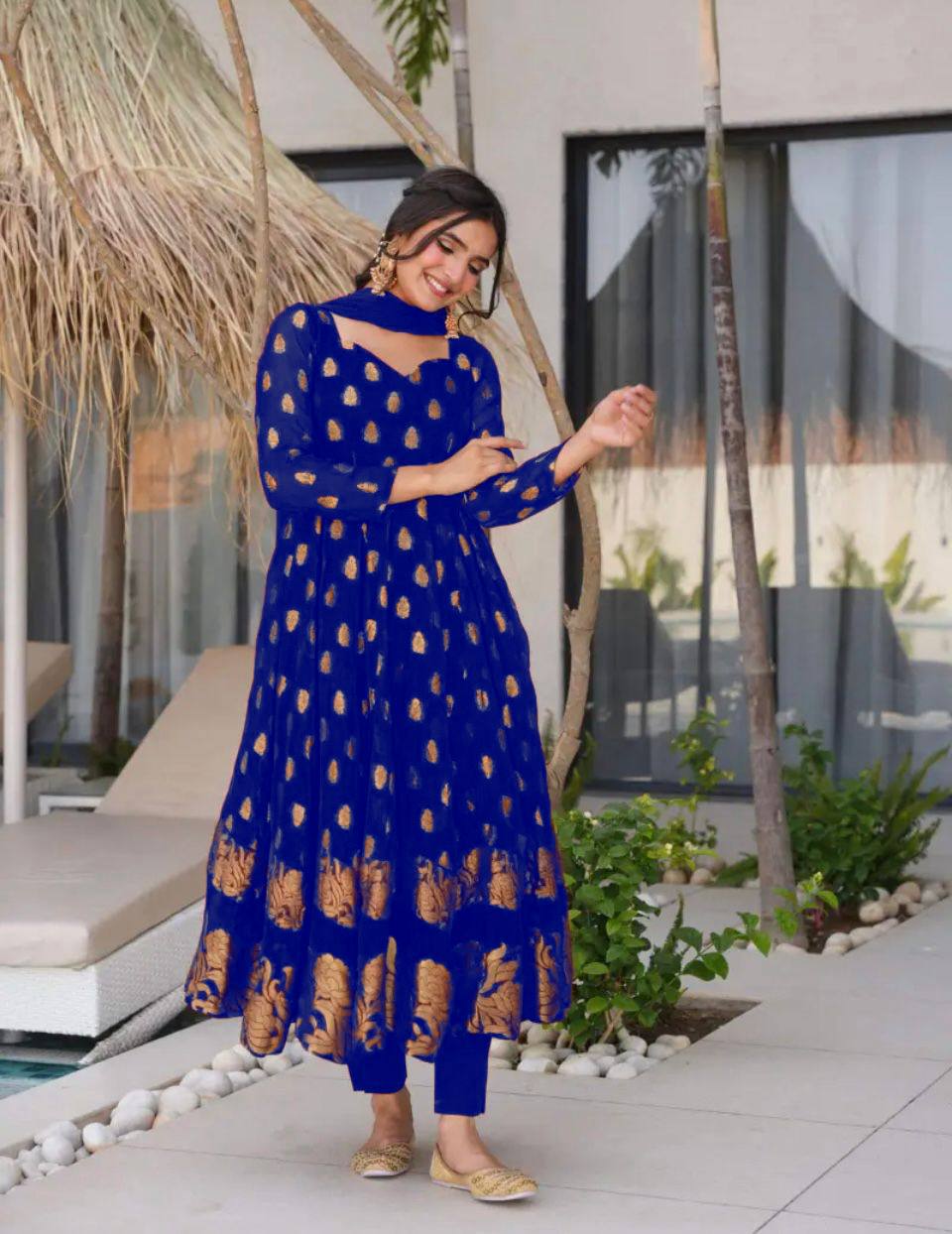 Havy Faux Georgette Embroidery Work Gown