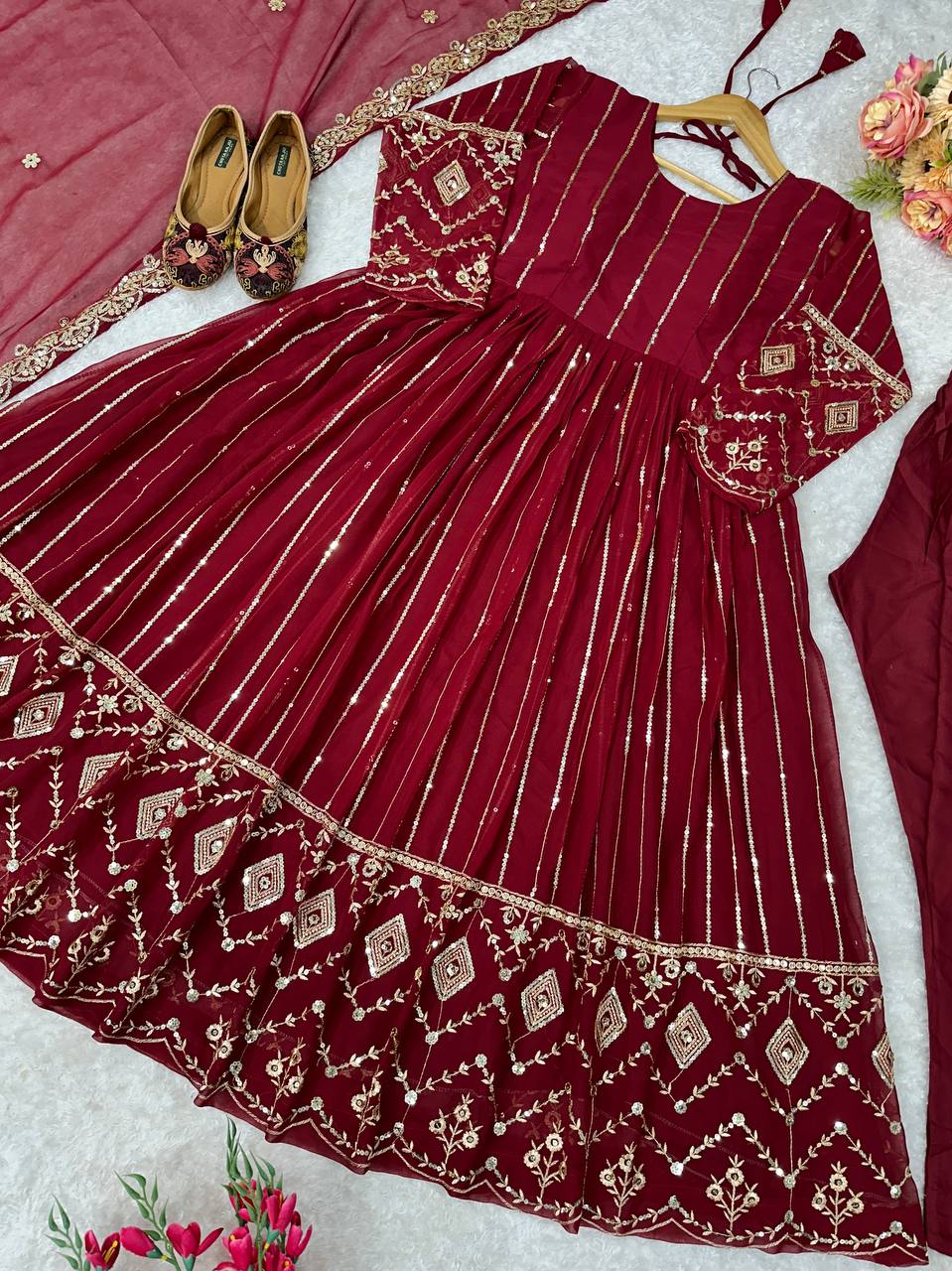 Havy Fox Goargate With Embroidery WOrk With Full Sleeves Micro Cotton Gown