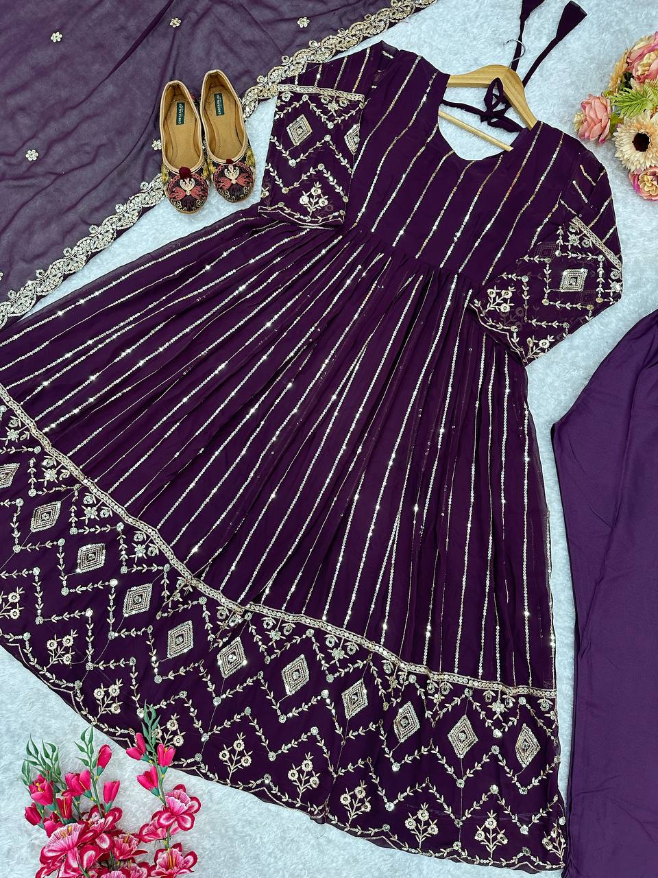Havy Fox Goargate With Embroidery WOrk With Full Sleeves Micro Cotton Gown