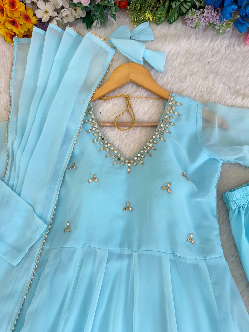 Fox Georgette Hand Embroidery Work Gown