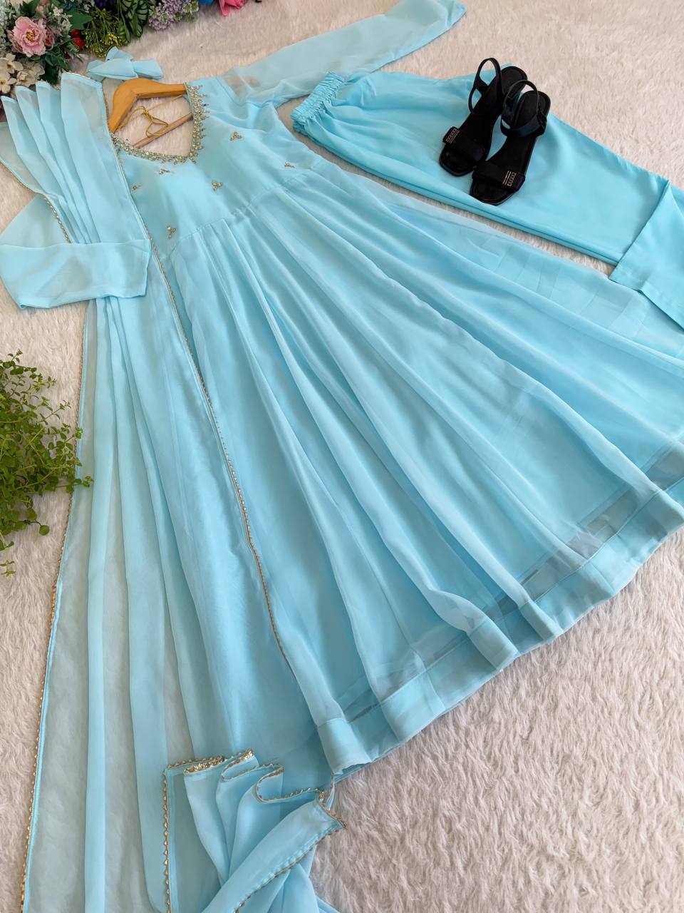 Fox Georgette Hand Embroidery Work Gown
