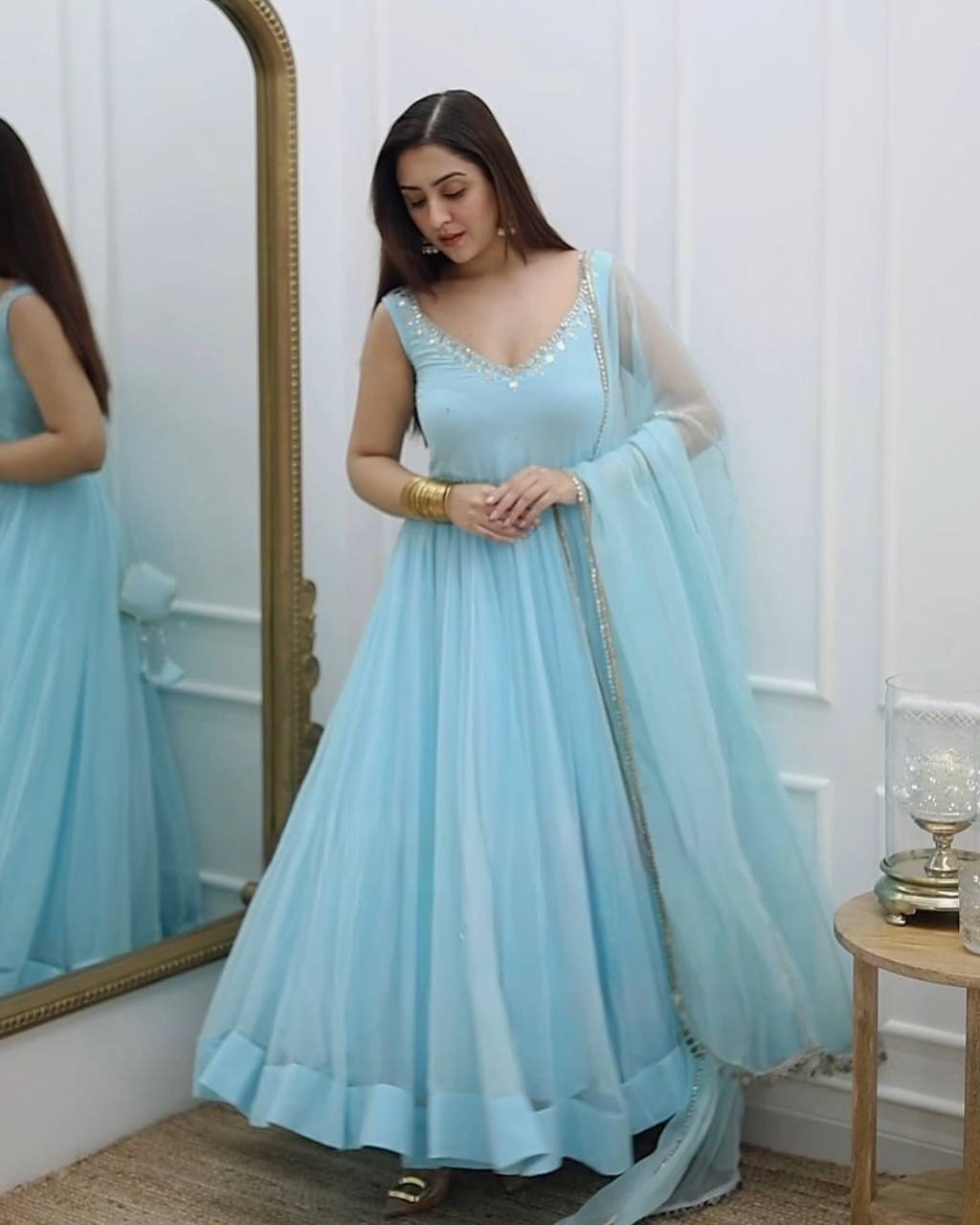 Fox Georgette Hand Embroidery Work Gown
