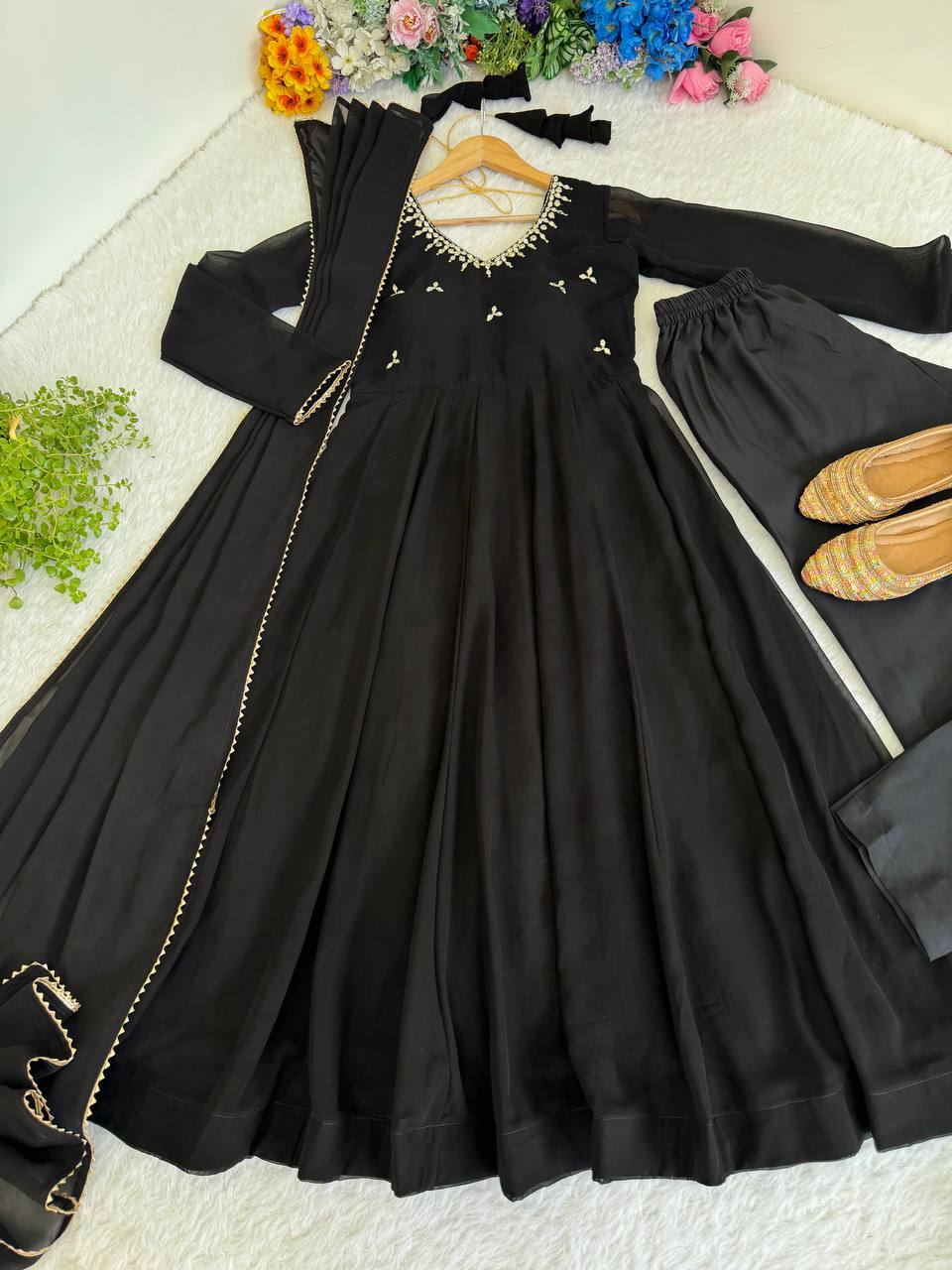 Fox Georgette Hand Embroidery Work Gown