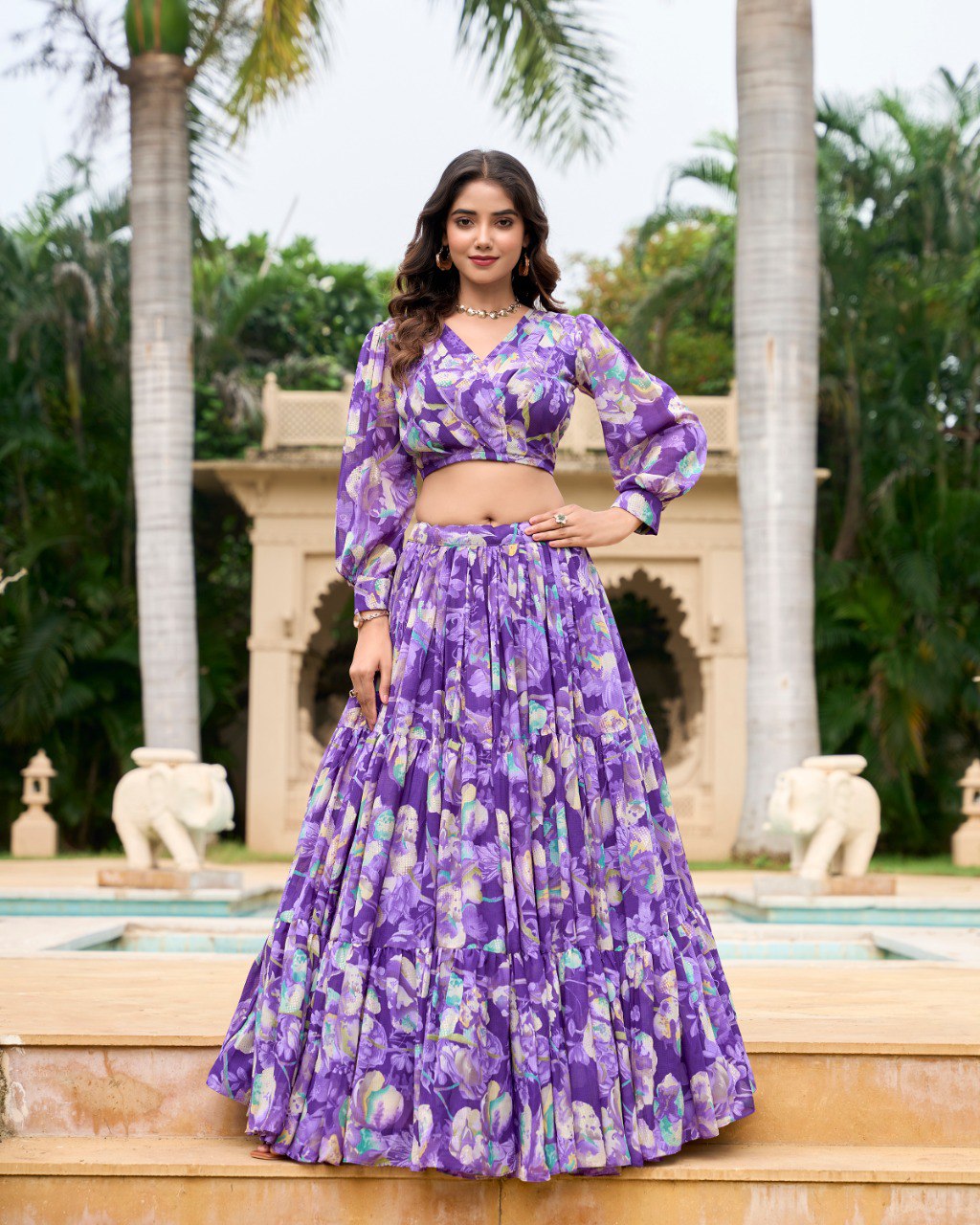 Georgette Chex Floral Print Stitched With Canvas Lehenga