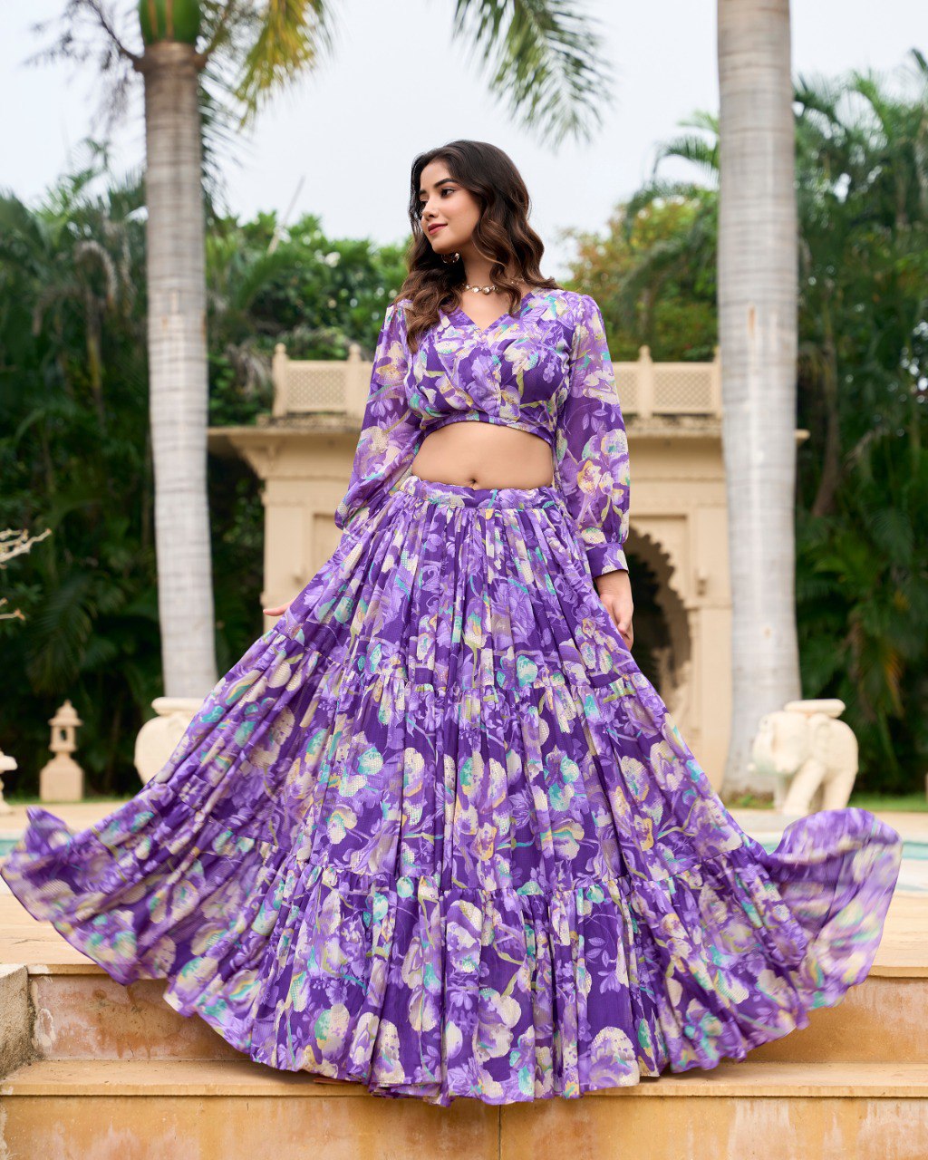 Georgette Chex Floral Print Stitched With Canvas Lehenga