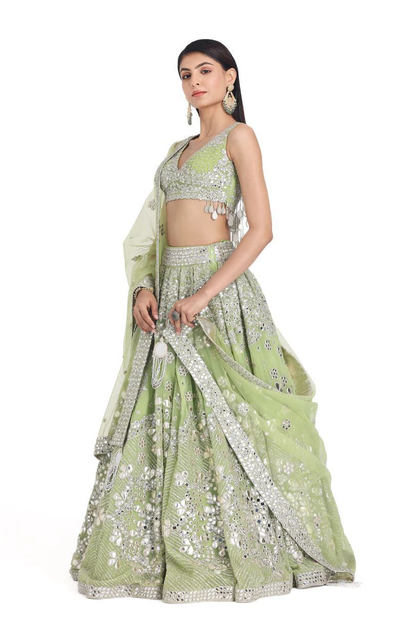 Premium Faux Georgette Embellished Heavy Thread Lehenga