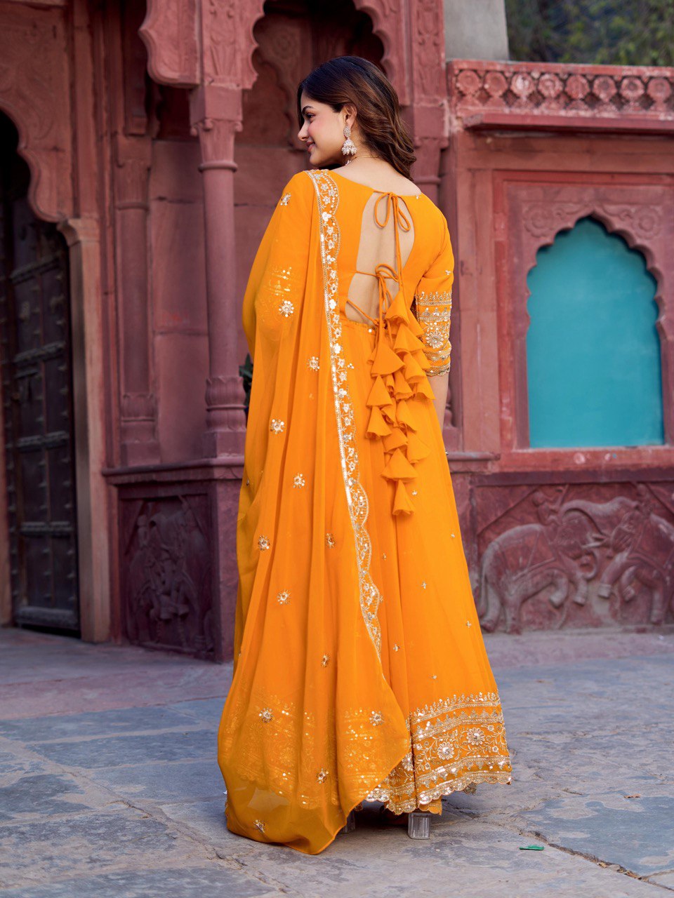 Faux Georgette Thread With Sequence Work Gown