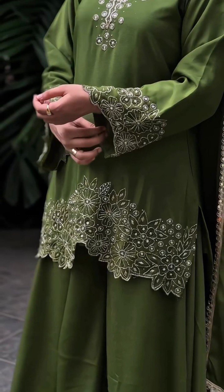 Mahendi Color Thread And Sequence Work Top Plazzo