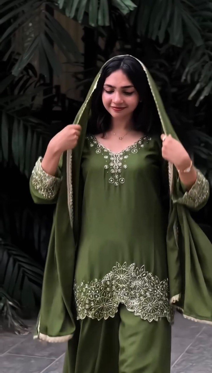 Mahendi Color Thread And Sequence Work Top Plazzo