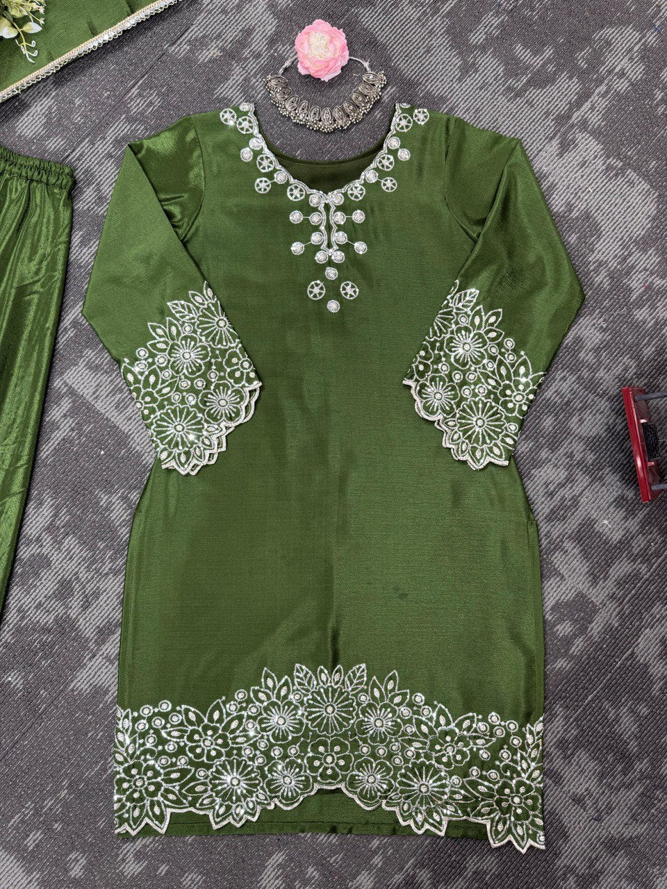 Mahendi Color Thread And Sequence Work Top Plazzo